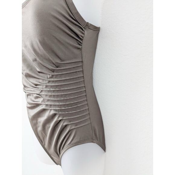 CALVIN KLEIN Starburst Solid One Piece Tank Swimsuit Metallic Bronze Sz 8 - Picture 5 of 10